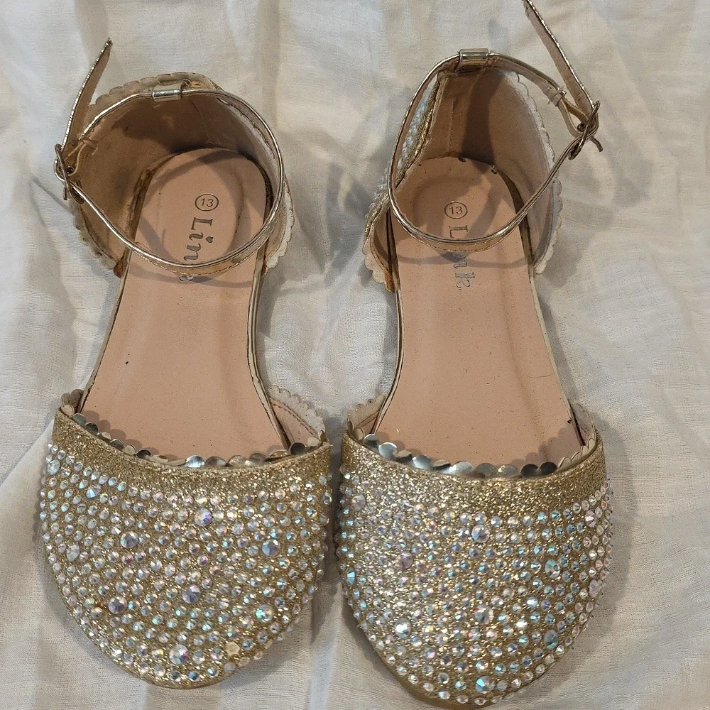 (J36) Link Gold Crystal Embellished Sandals